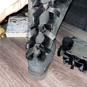 UGG Black Fur Lace-Up Boots